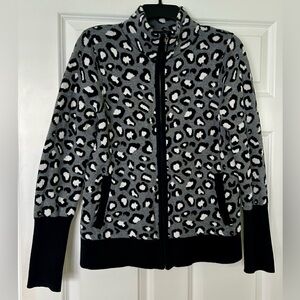 Rachel Zoe Black and Gray Leopard Front Zip Sweater
